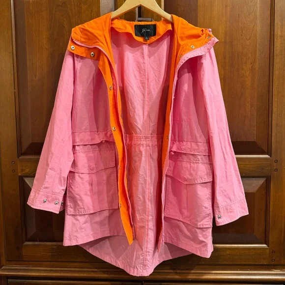 J. Crew Perfect Lightweight Rain Jacket Pink Orange Size Small - Picture 3 of 16